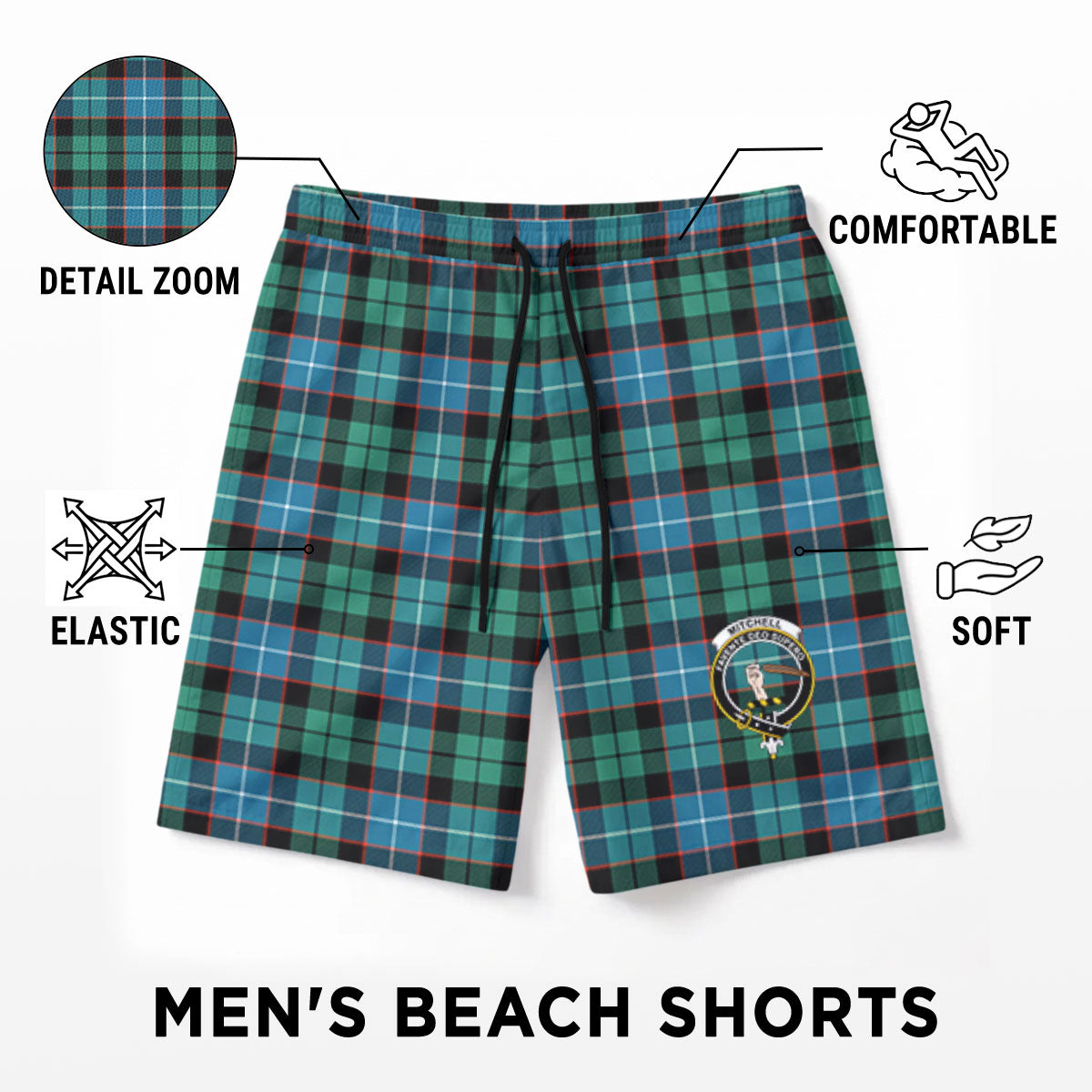 Mitchell Ancient Tartan Crest Men's Beach Shorts