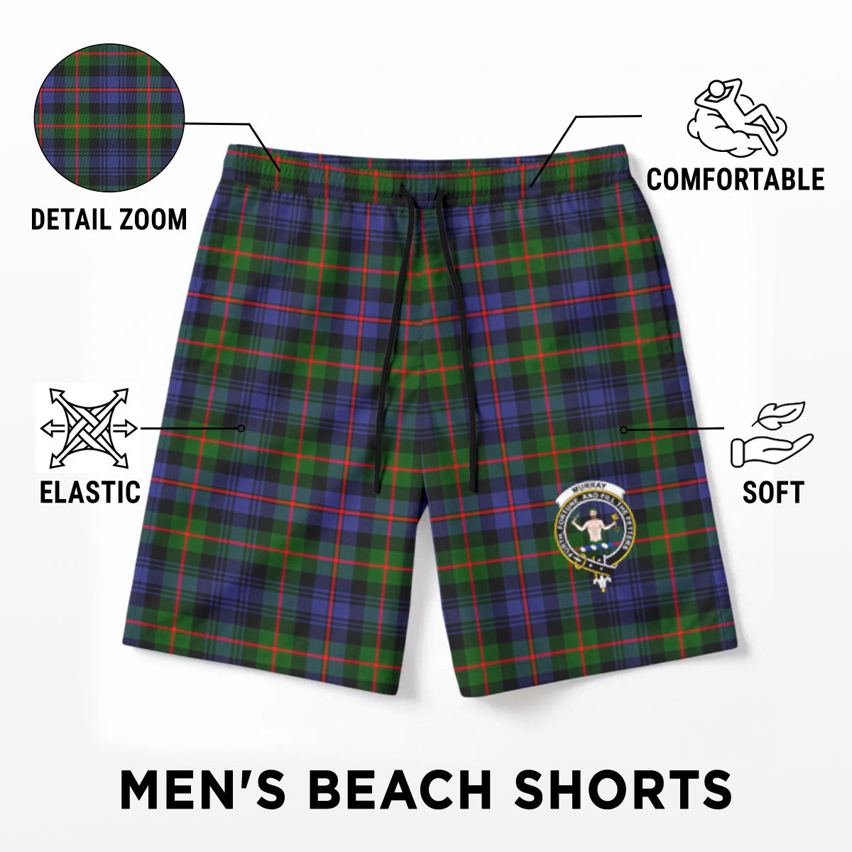 Murray of Atholl Modern Tartan Crest Men's Beach Shorts
