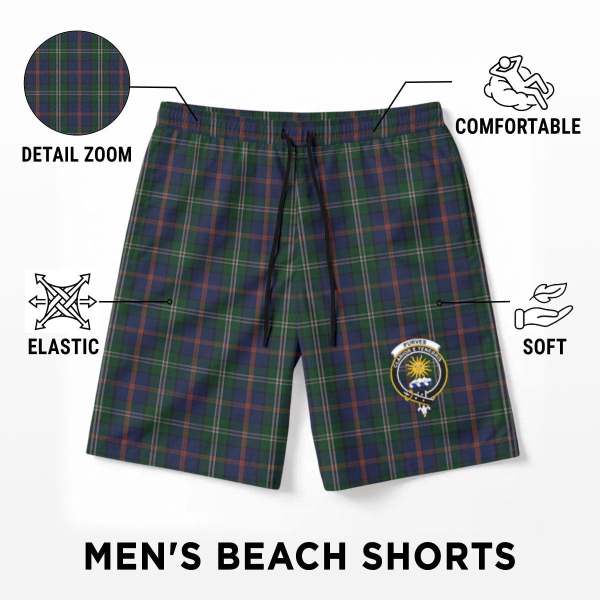Purves Tartan Crest Men's Beach Shorts