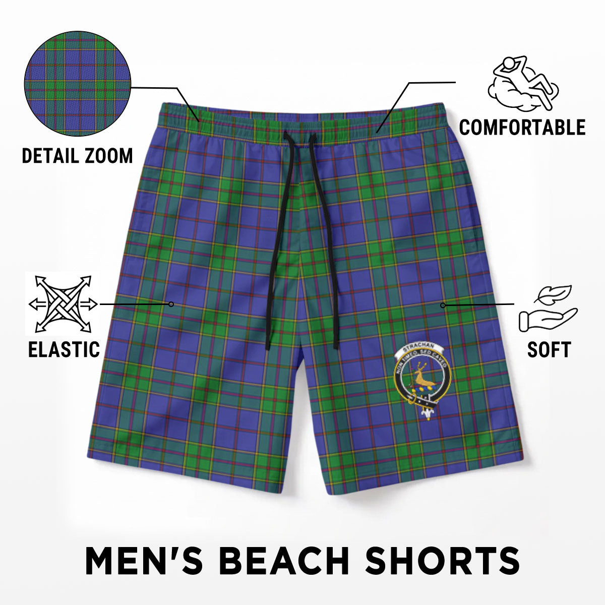 Strachan Tartan Crest Men's Beach Shorts