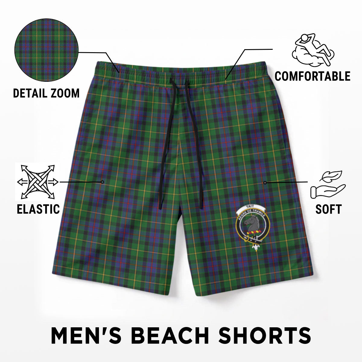 Tait Tartan Crest Men's Beach Shorts