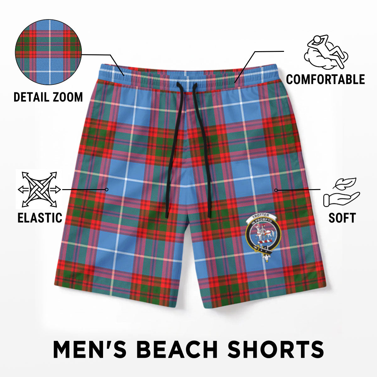 Trotter Tartan Crest Men's Beach Shorts