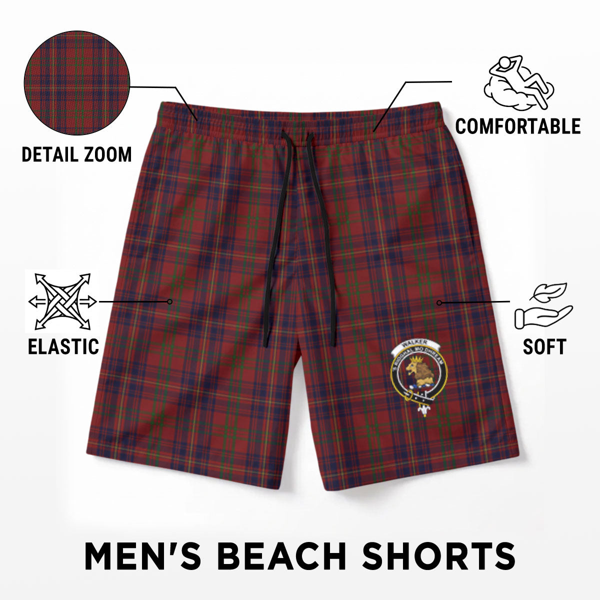 Walker Tartan Crest Men's Beach Shorts