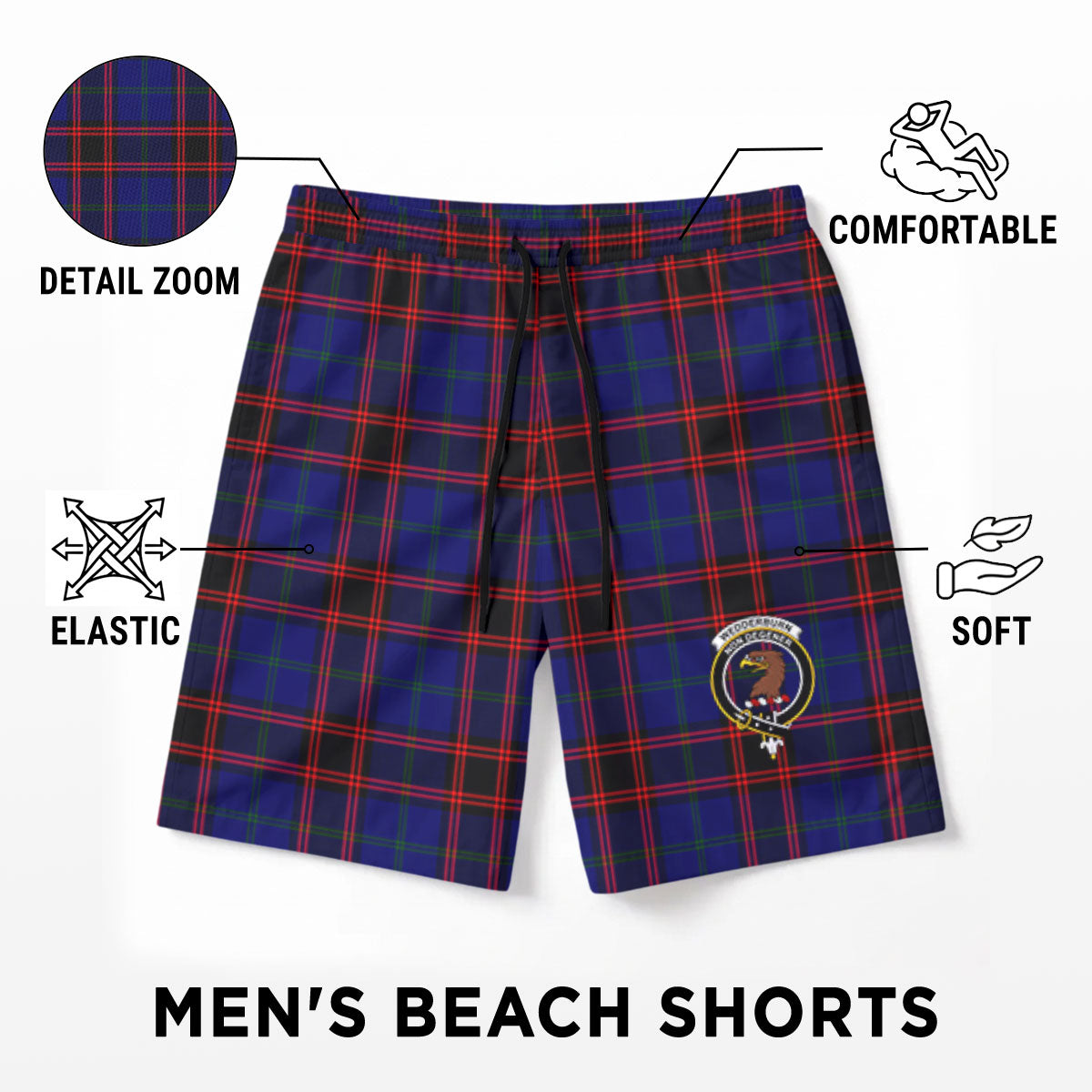 Wedderburn Tartan Crest Men's Beach Shorts