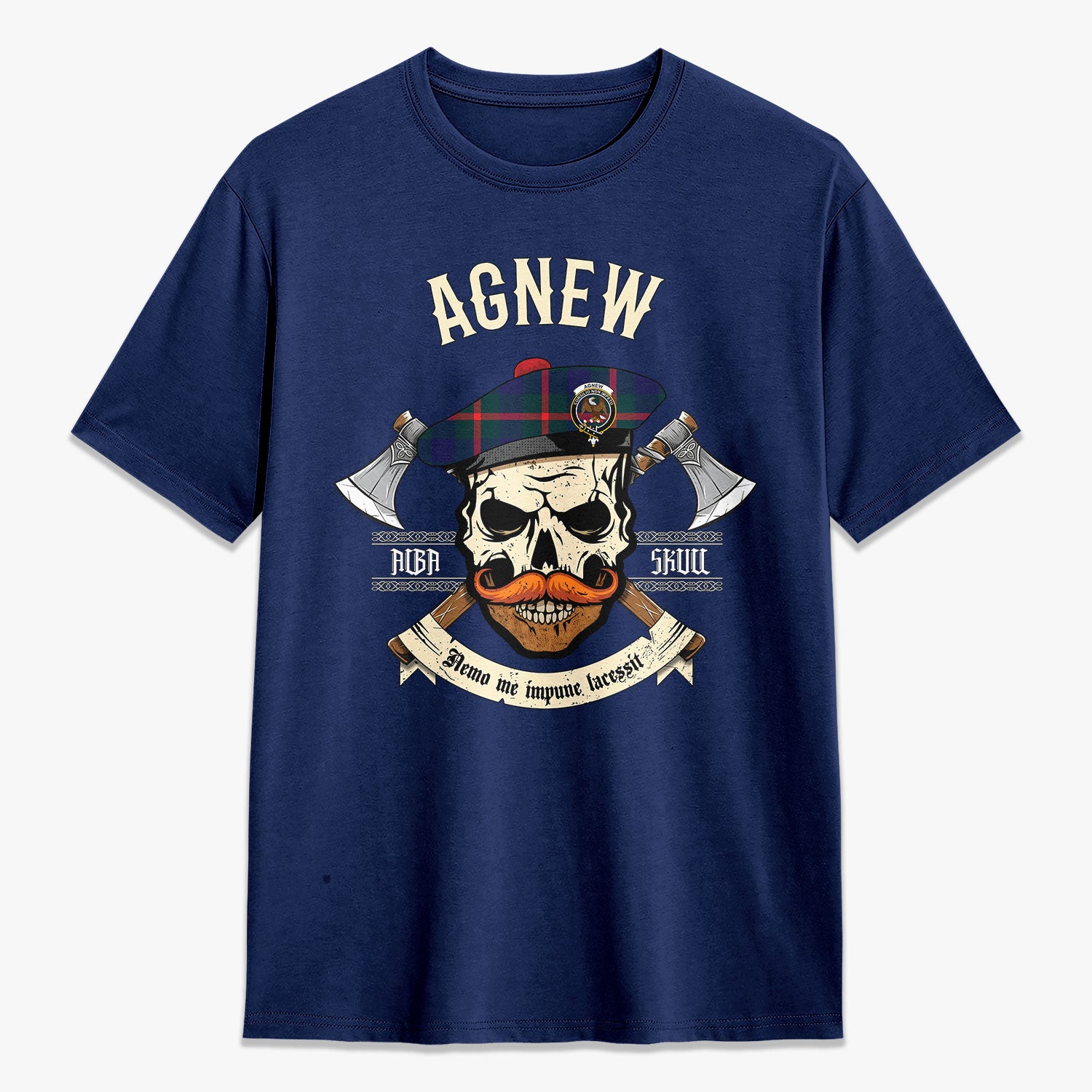 Agnew Modern Tartan Crest 2D T-shirt - Alba Skull Style