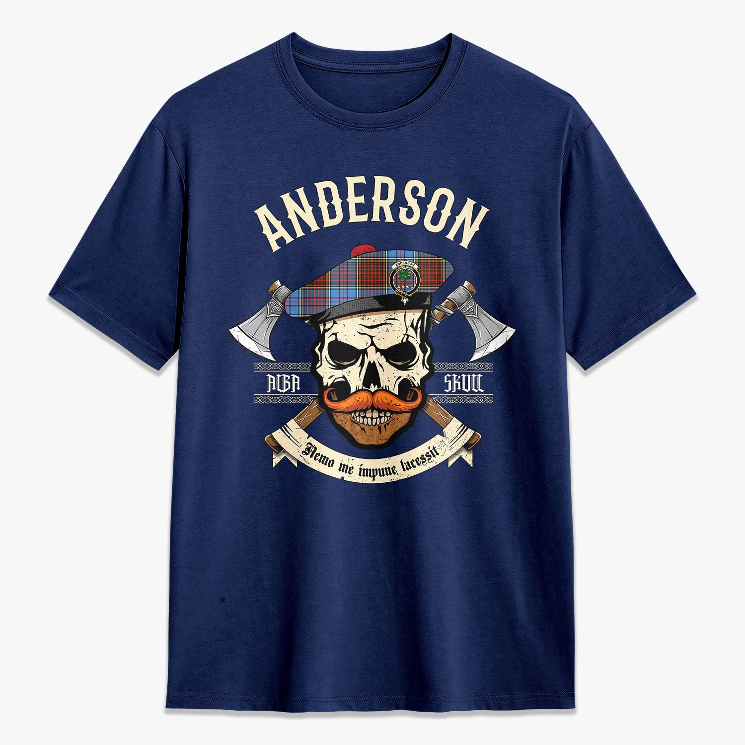 Anderson Modern Tartan Crest 2D T-shirt - Alba Skull Style