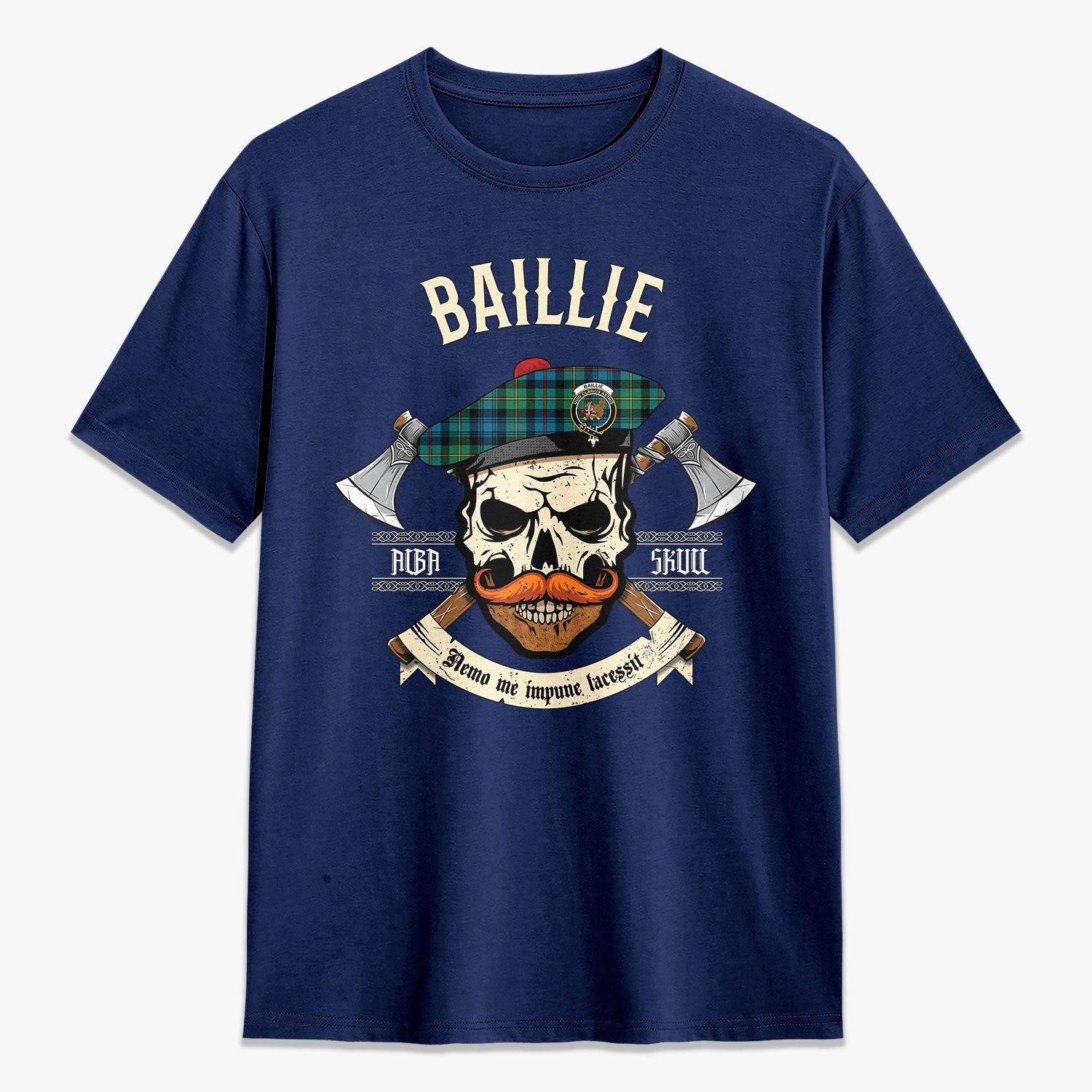 Baillie Ancient Tartan Crest 2D T-shirt - Alba Skull Style