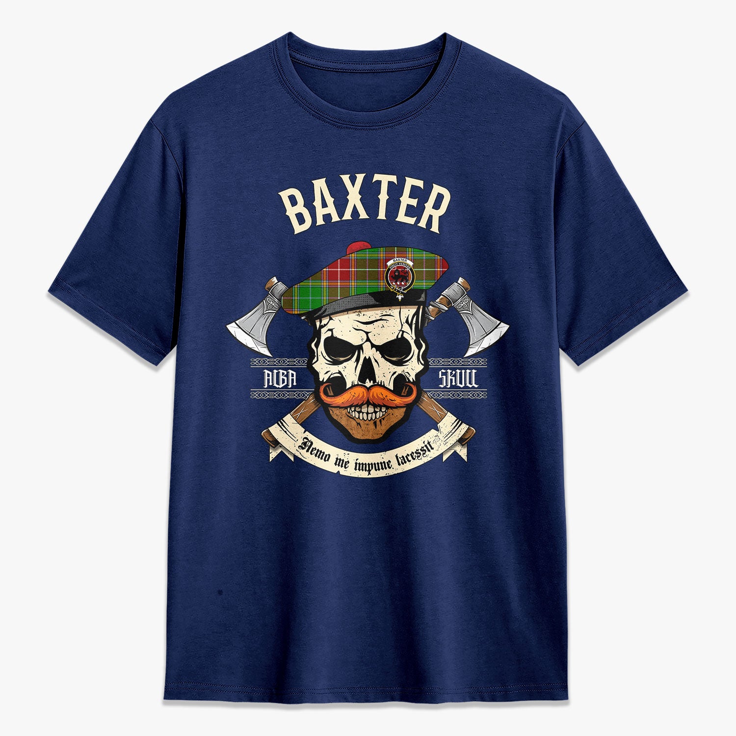 Baxter Modern Tartan Crest 2D T-shirt - Alba Skull Style