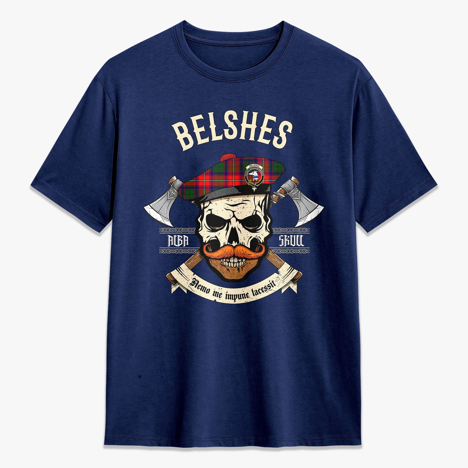 Belshes Tartan Crest 2D T-shirt - Alba Skull Style