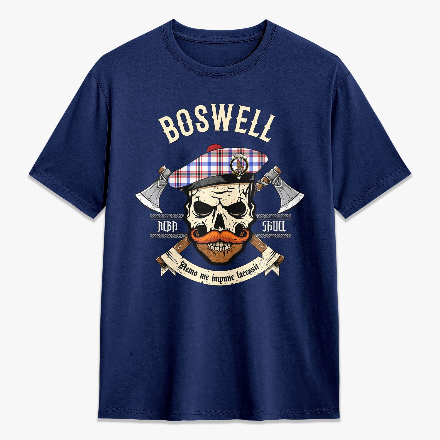 Boswell Modern Tartan Crest 2D T-shirt - Alba Skull Style