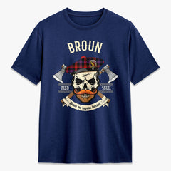 Broun Modern Tartan Crest 2D T-shirt - Alba Skull Style