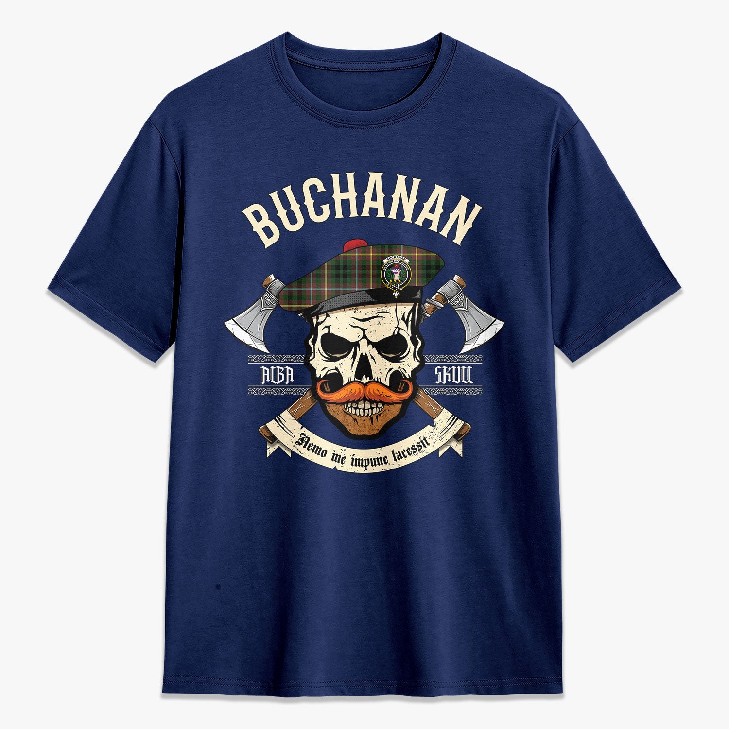 Buchanan Hunting Tartan Crest 2D T-shirt - Alba Skull Style