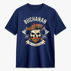 Buchanan Old Set Weathered Tartan Crest 2D T-shirt - Alba Skull Style