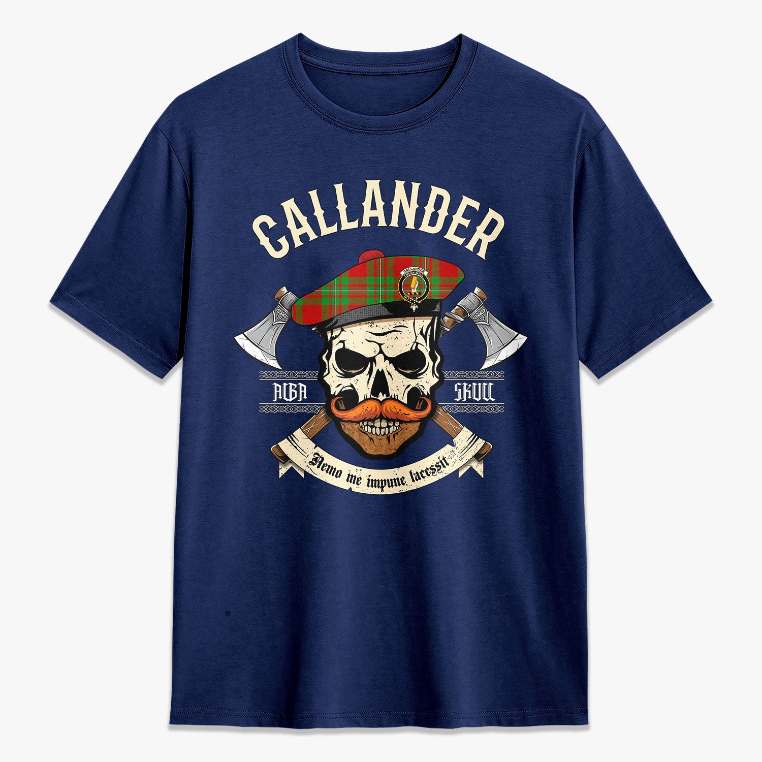 Callander Tartan Crest 2D T-shirt - Alba Skull Style