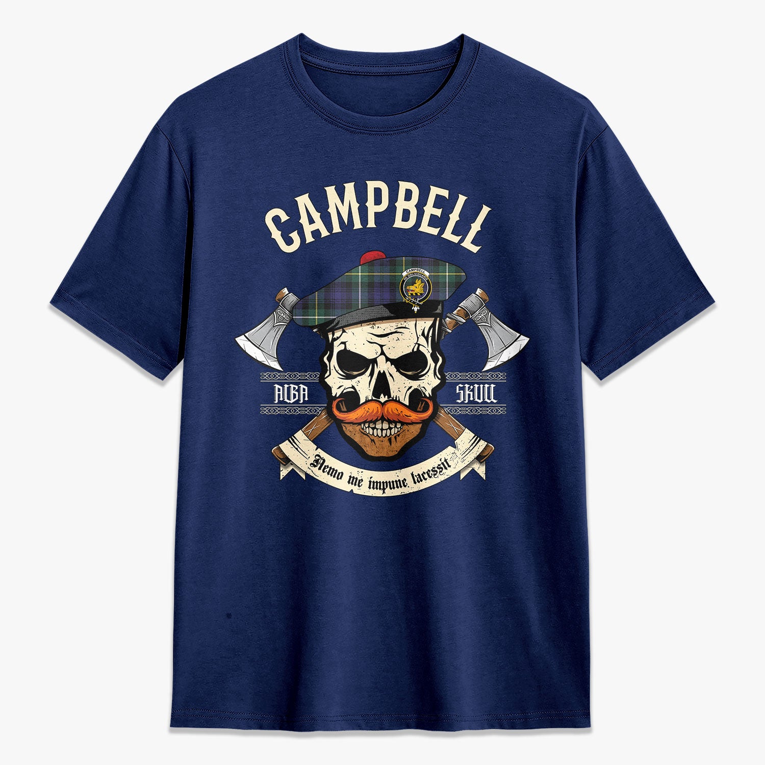 Campbell Argyll Modern Tartan Crest 2D T-shirt - Alba Skull Style