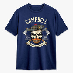 Campbell Argyll Weathered Tartan Crest 2D T-shirt - Alba Skull Style