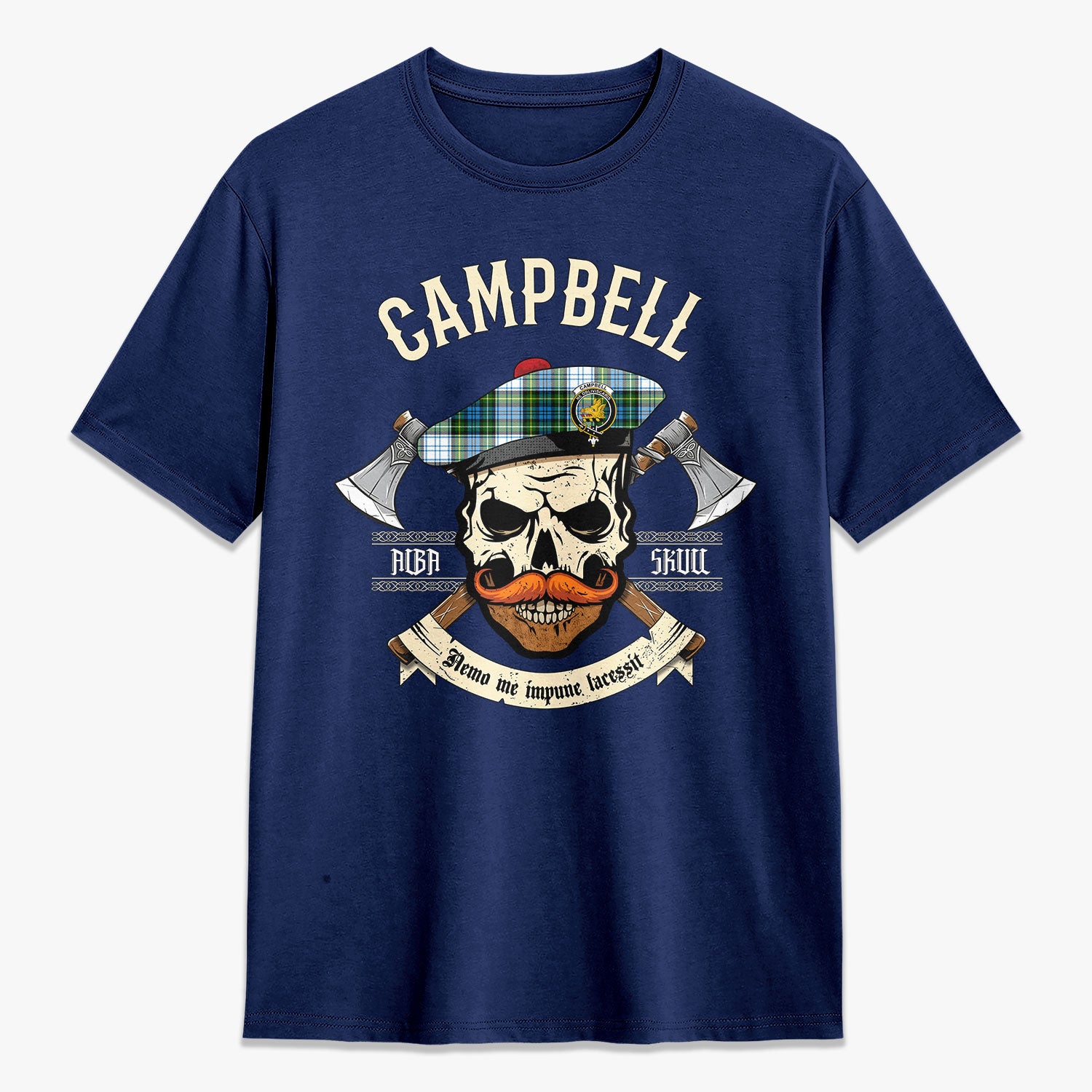 Campbell Dress Tartan Crest 2D T-shirt - Alba Skull Style