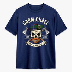 Carmichael Modern Tartan Crest 2D T-shirt - Alba Skull Style