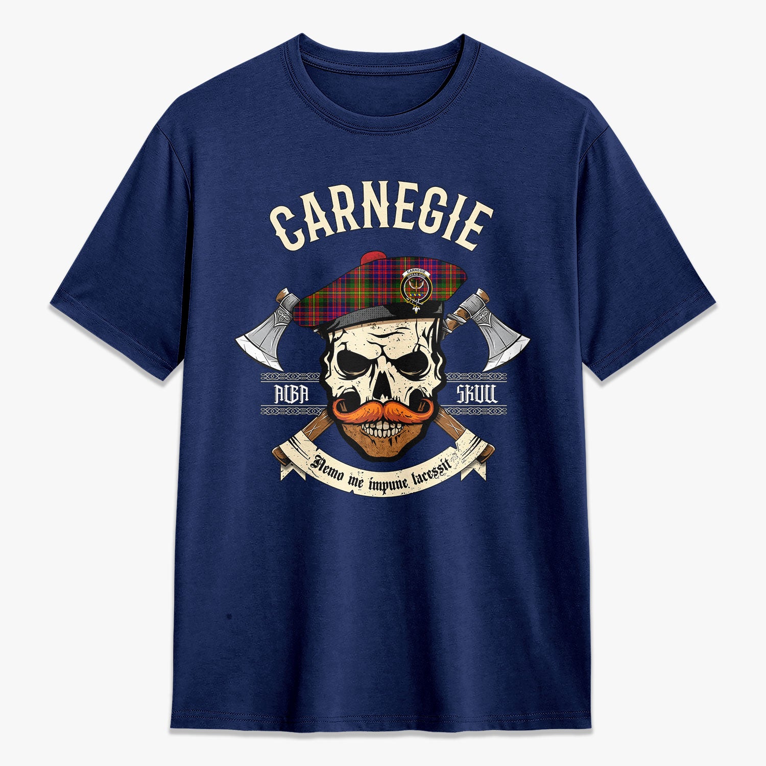 Carnegie Modern Tartan Crest 2D T-shirt - Alba Skull Style