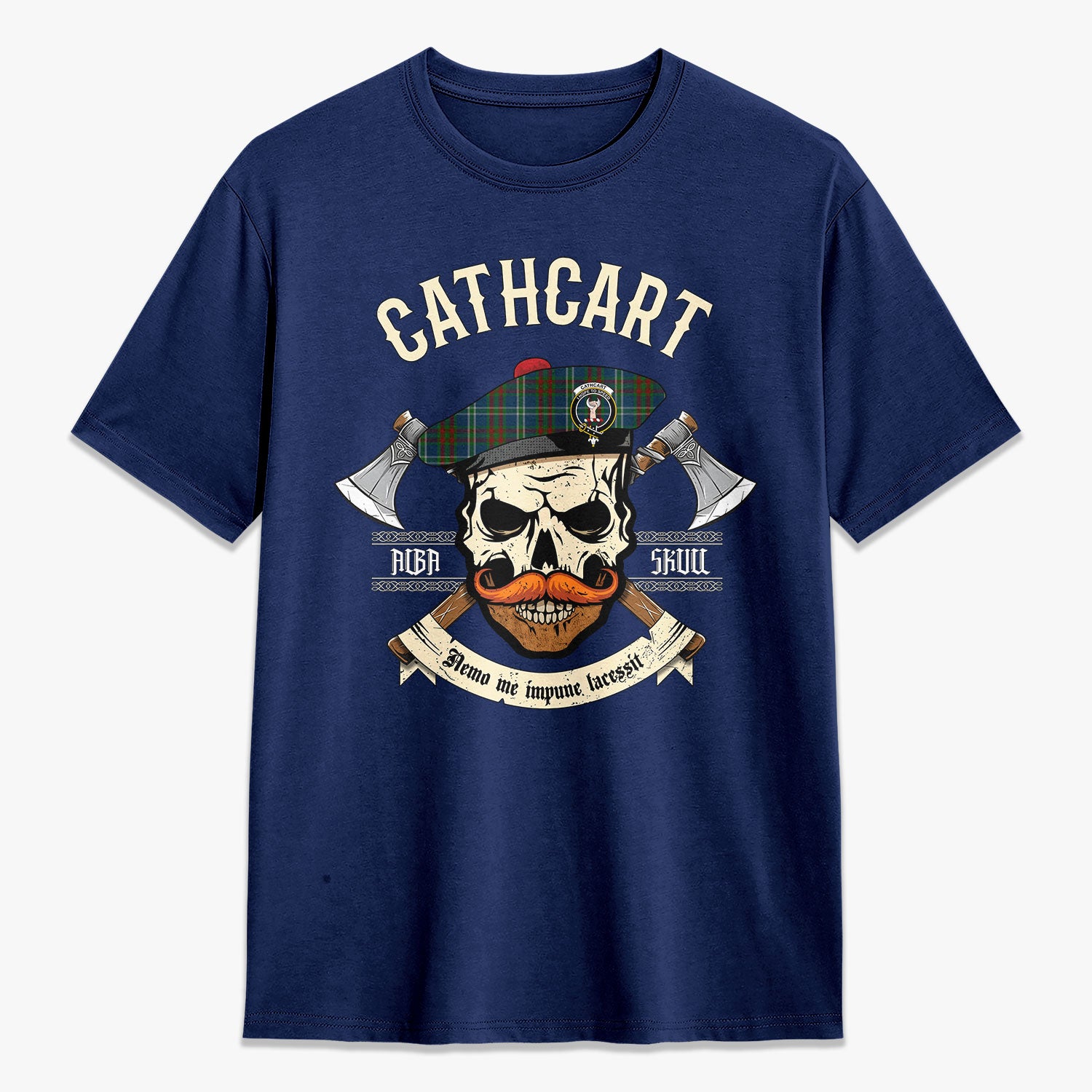 Cathcart Tartan Crest 2D T-shirt - Alba Skull Style