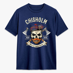 Chisholm Hunting Modern Tartan Crest 2D T-shirt - Alba Skull Style