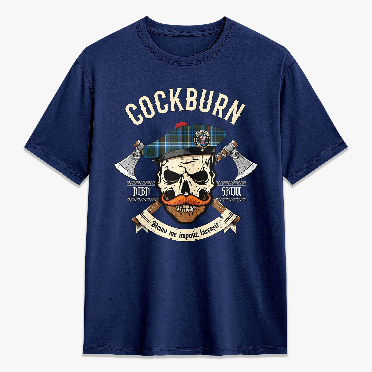 Cockburn Modern Tartan Crest 2D T-shirt - Alba Skull Style