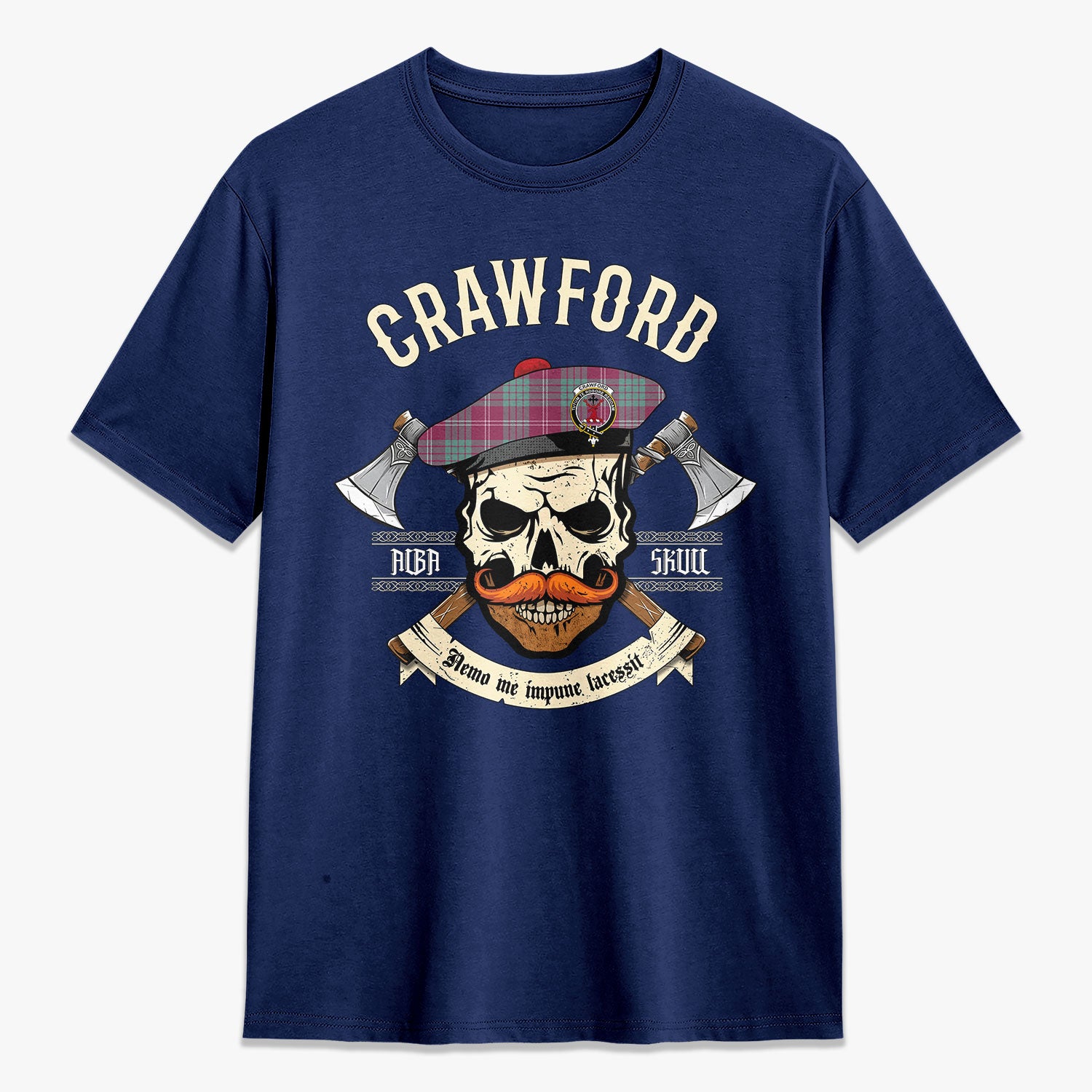 Crawford Ancient Tartan Crest 2D T-shirt - Alba Skull Style