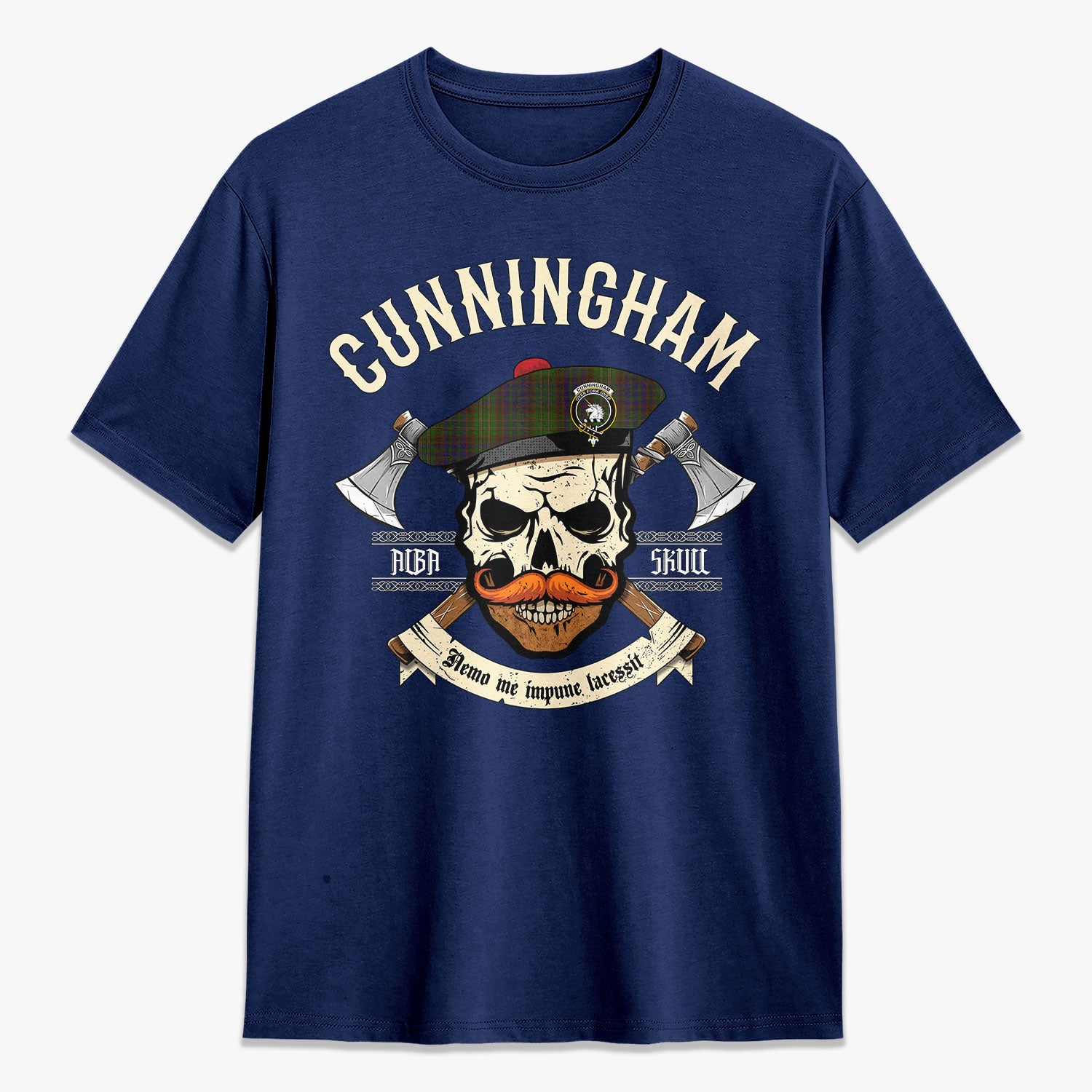 Cunningham Hunting Modern Tartan Crest 2D T-shirt - Alba Skull Style