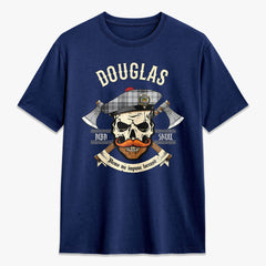 Douglas Grey Modern Tartan Crest 2D T-shirt - Alba Skull Style