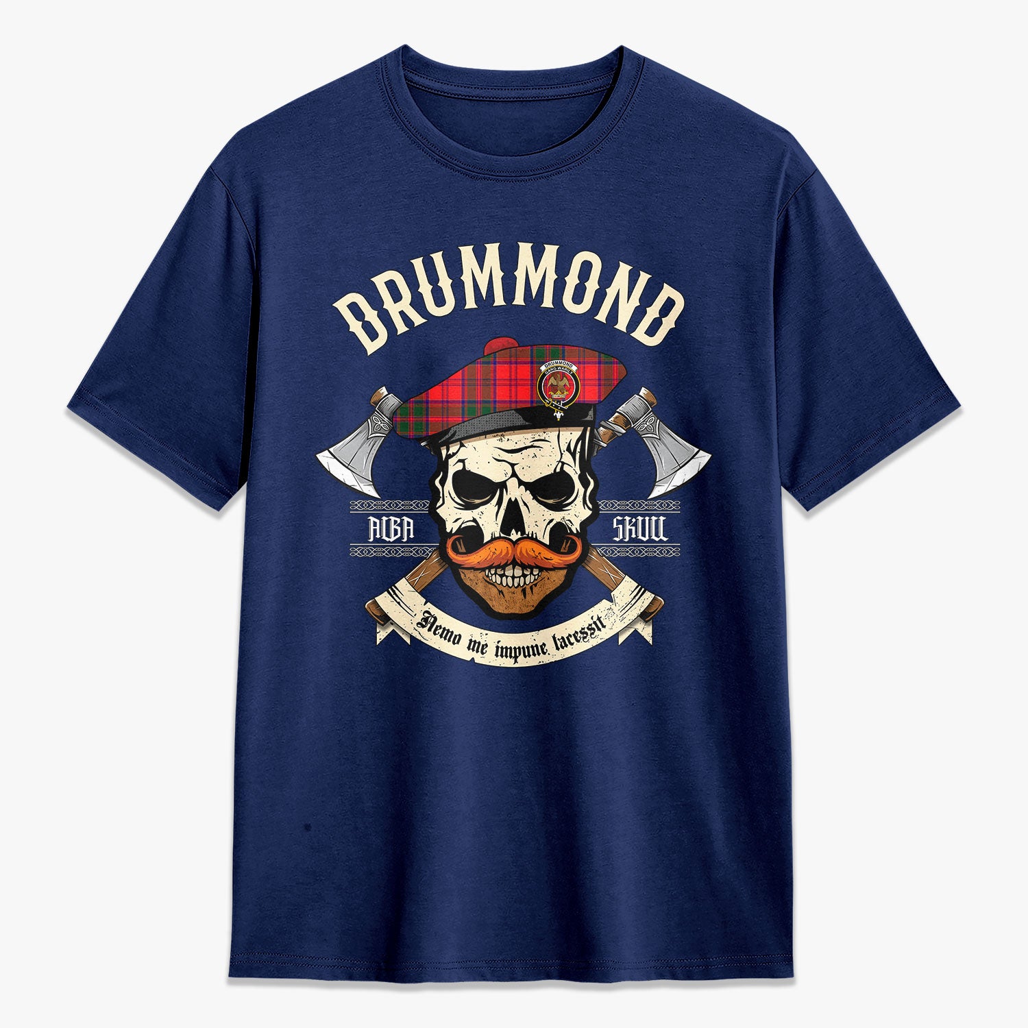 Drummond Modern Tartan Crest 2D T-shirt - Alba Skull Style