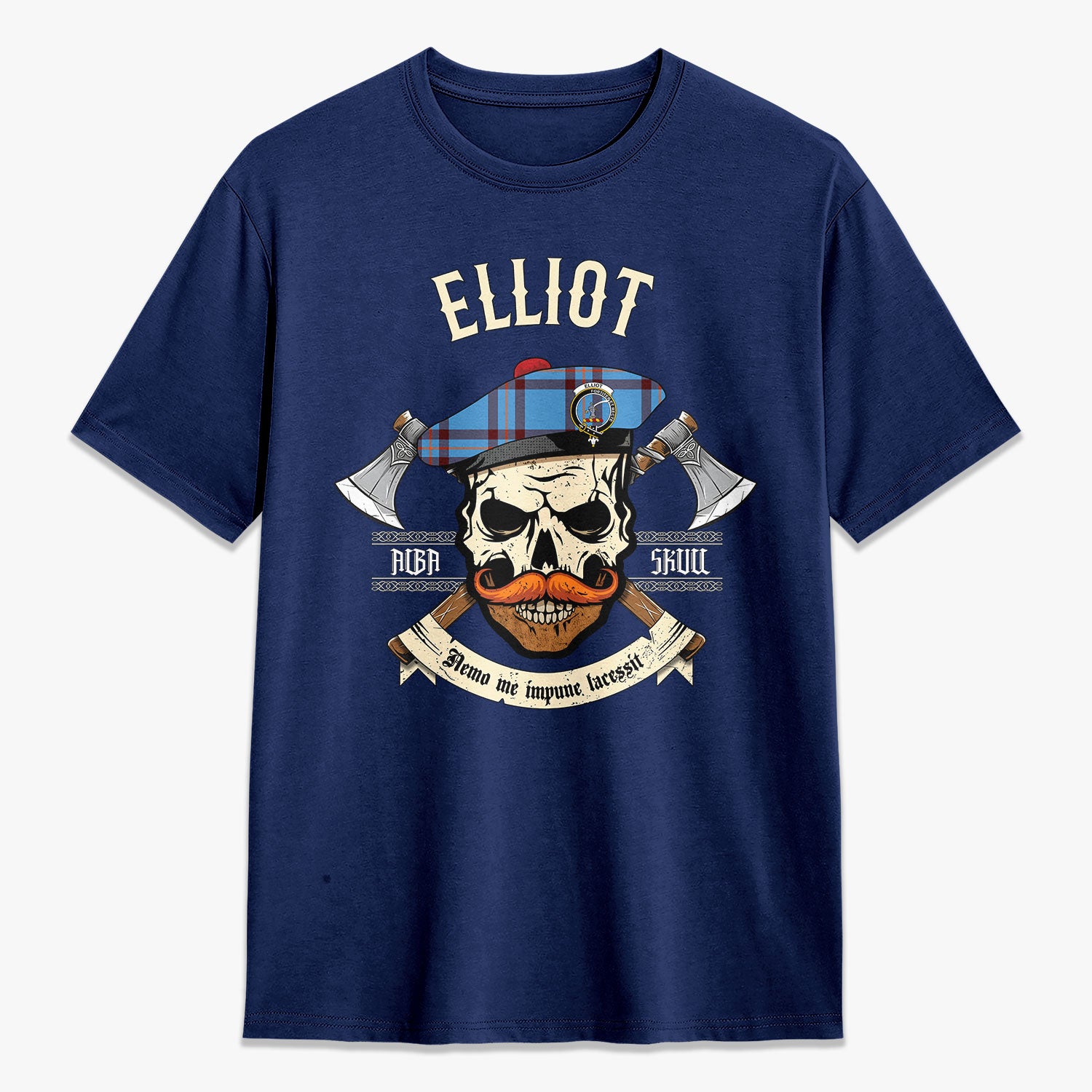 Elliot Ancient Tartan Crest 2D T-shirt - Alba Skull Style