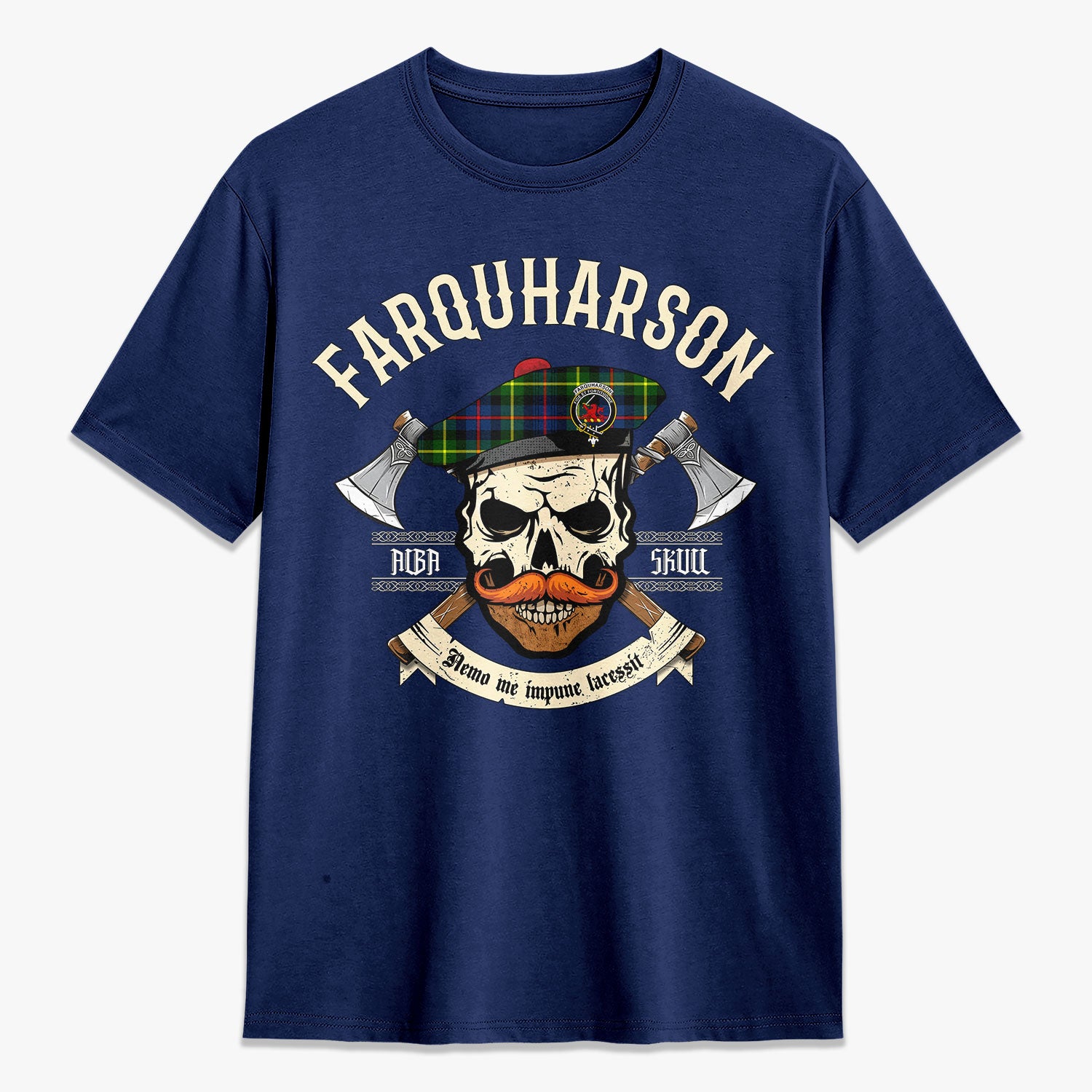 Farquharson Modern Tartan Crest 2D T-shirt - Alba Skull Style