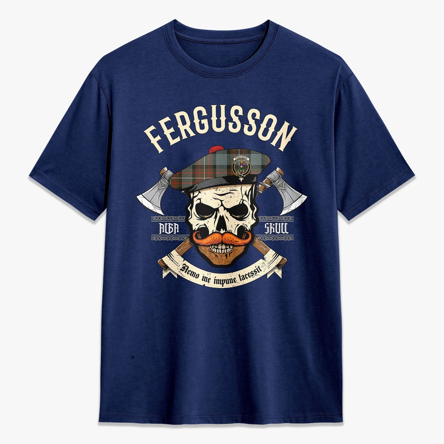 Fergusson Weathered Tartan Crest 2D T-shirt - Alba Skull Style