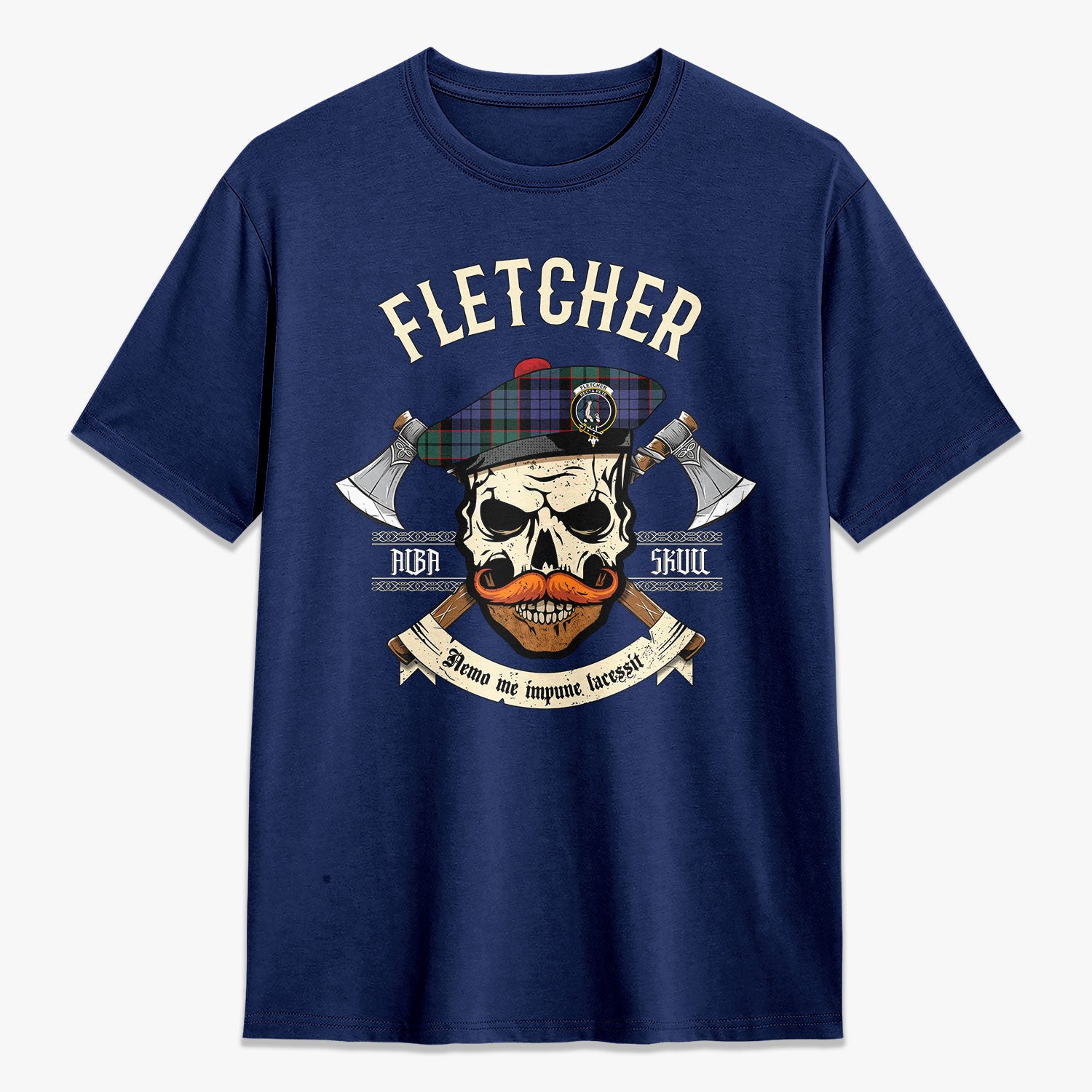 Fletcher Modern Tartan Crest 2D T-shirt - Alba Skull Style