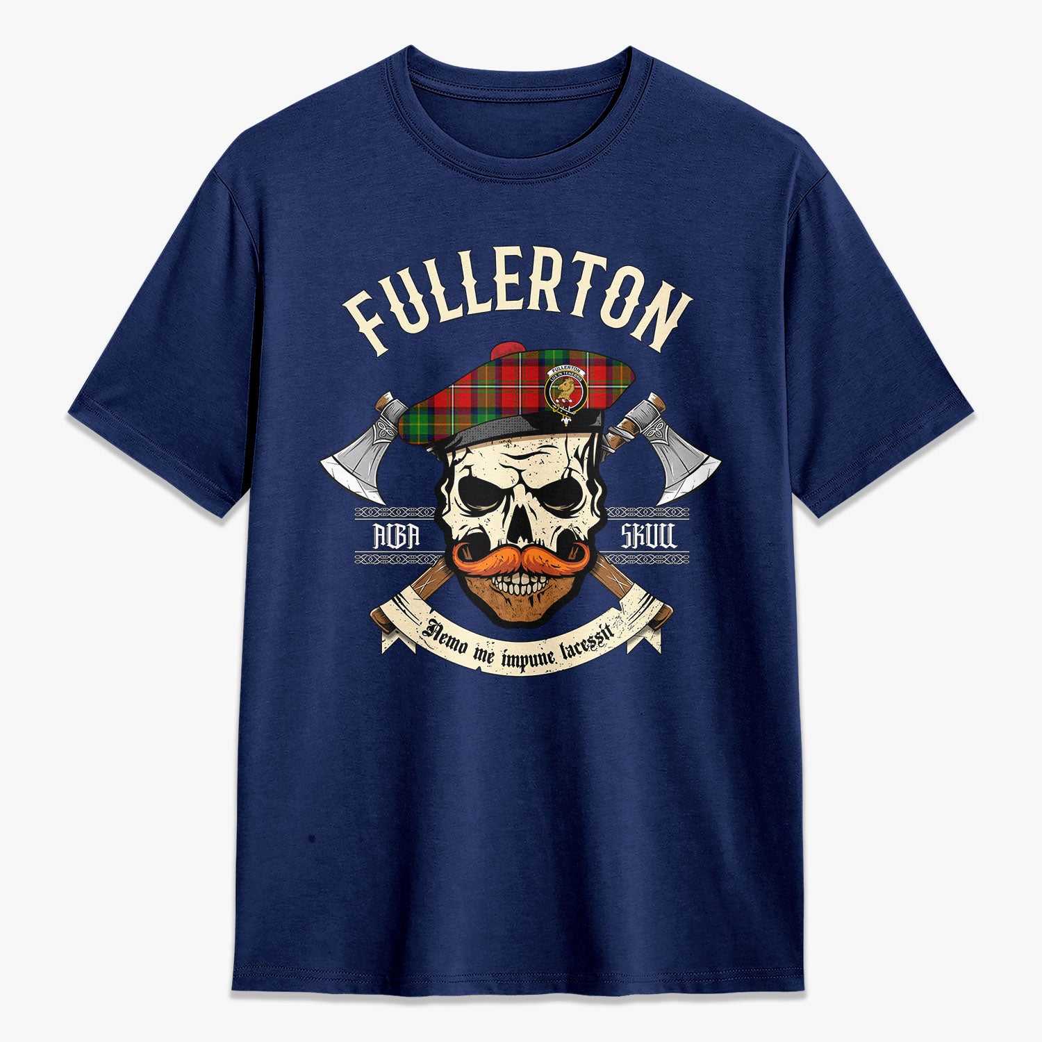 Fullerton Tartan Crest 2D T-shirt - Alba Skull Style