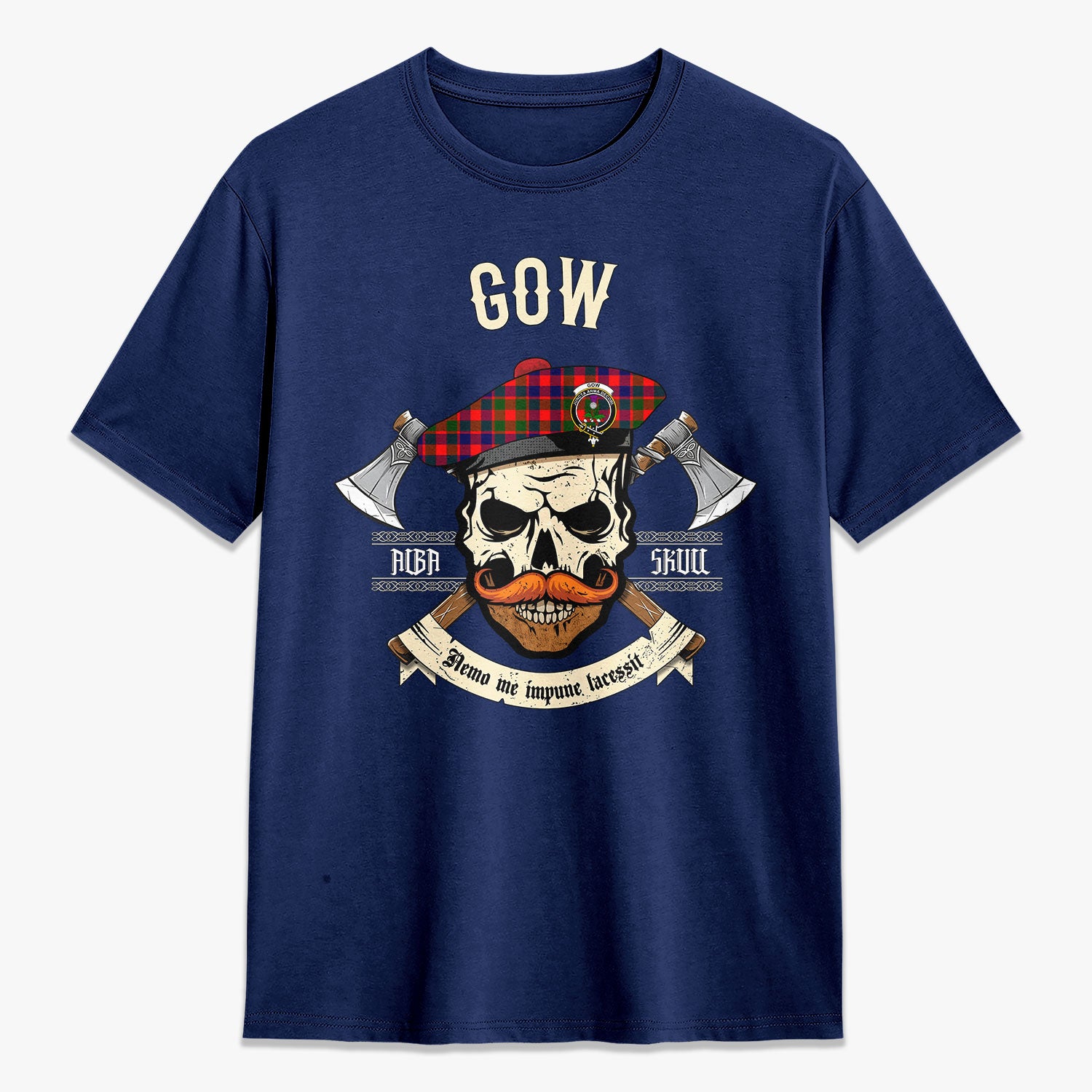 Gow (of Skeoch) Tartan Crest 2D T-shirt - Alba Skull Style