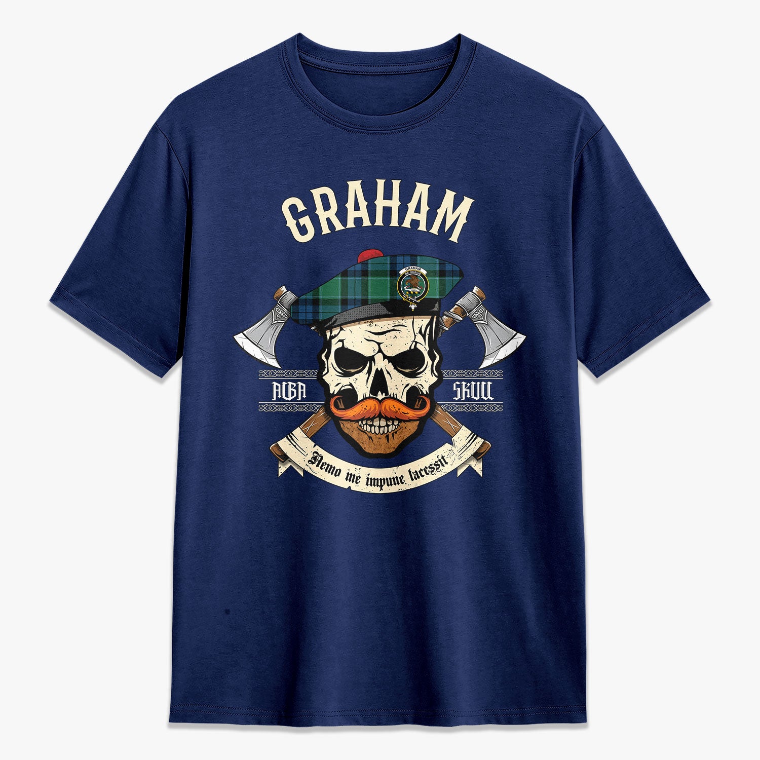 Graham of Menteith Ancient Tartan Crest 2D T-shirt - Alba Skull Style