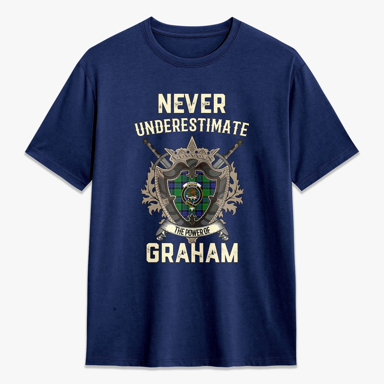Graham of Menteith Modern Tartan Crest 2D T-shirt - Never Underestimate Style