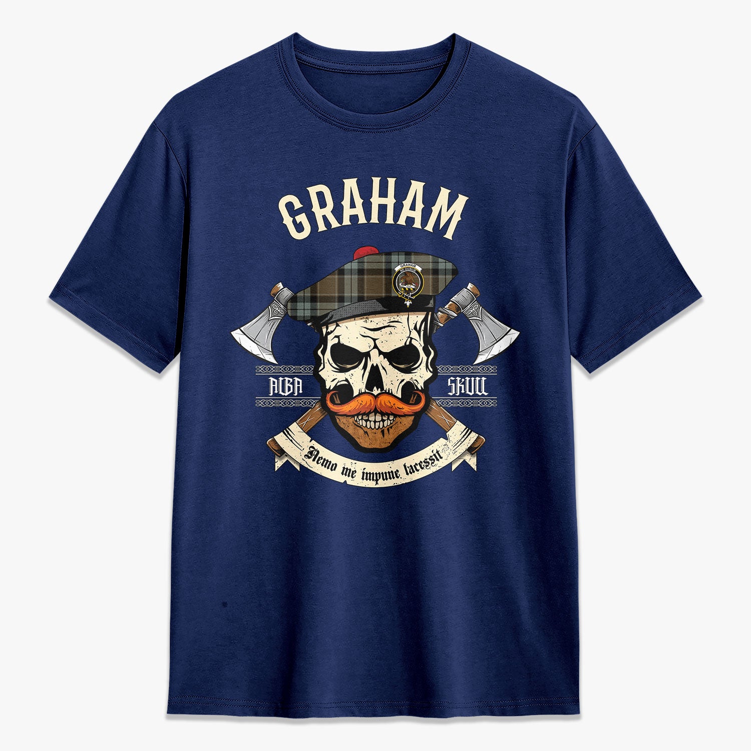 Graham of Menteith Weathered Tartan Crest 2D T-shirt - Alba Skull Style