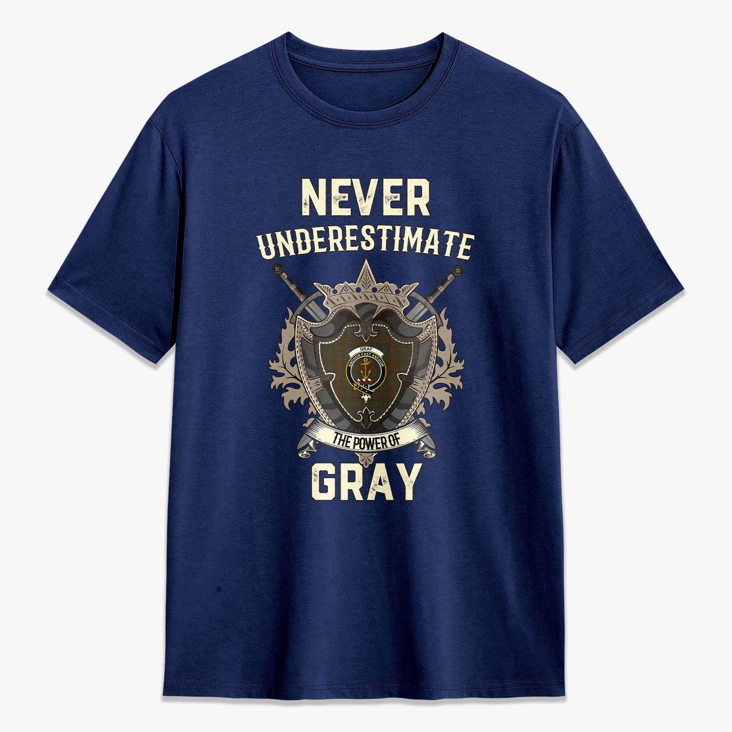 Gray Tartan Crest 2D T-shirt - Never Underestimate Style