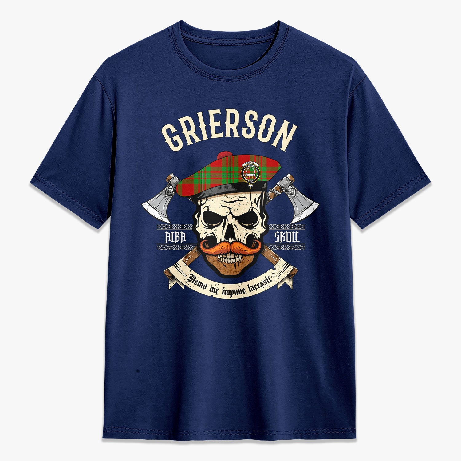 Grierson Tartan Crest 2D T-shirt - Alba Skull Style