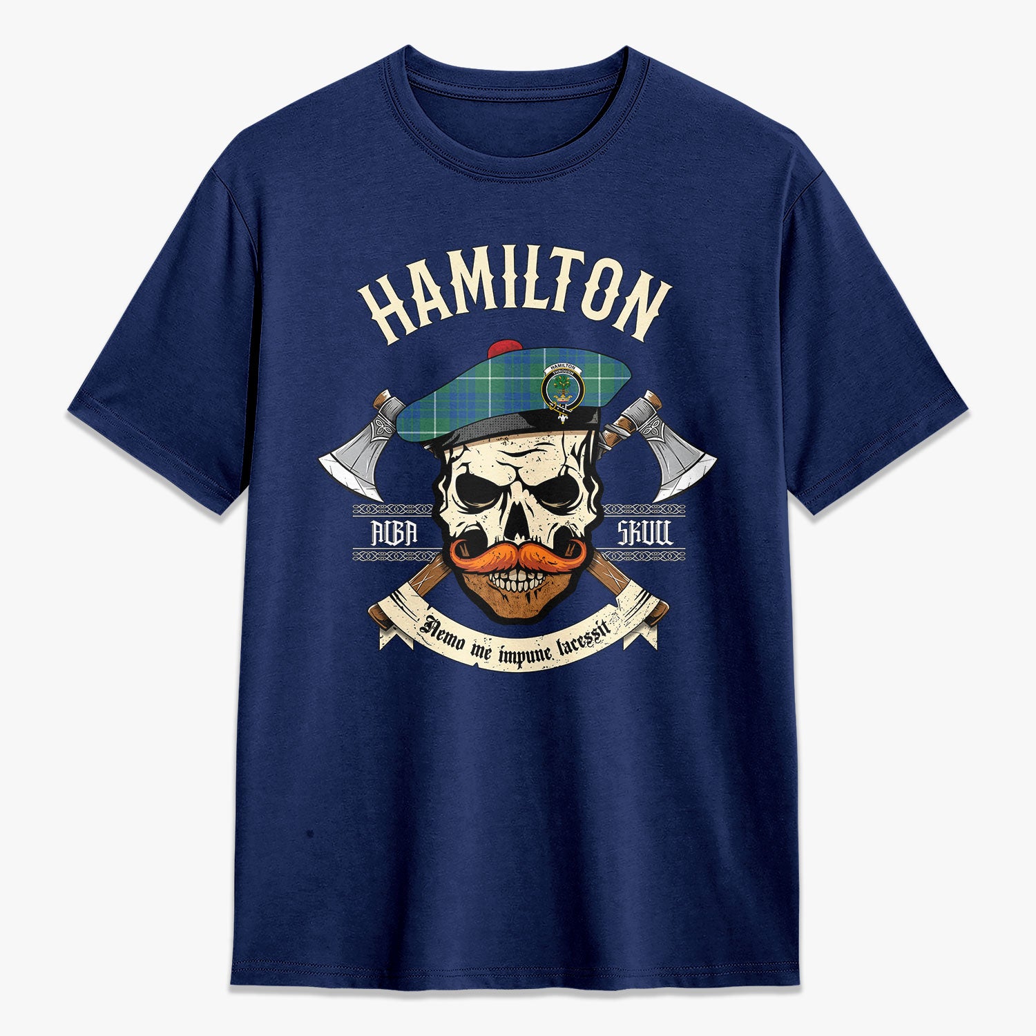 Hamilton Hunting Ancient Tartan Crest 2D T-shirt - Alba Skull Style