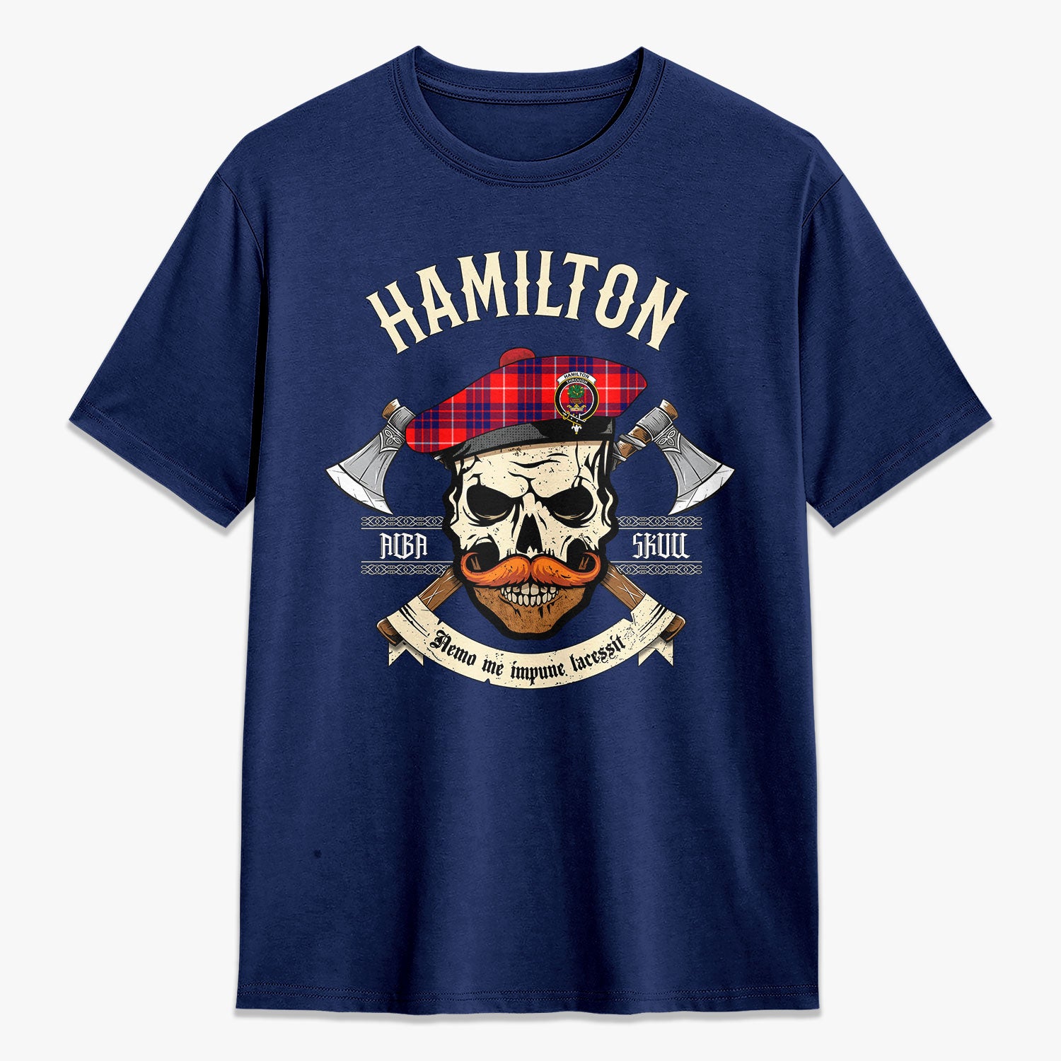 Hamilton Modern Tartan Crest 2D T-shirt - Alba Skull Style