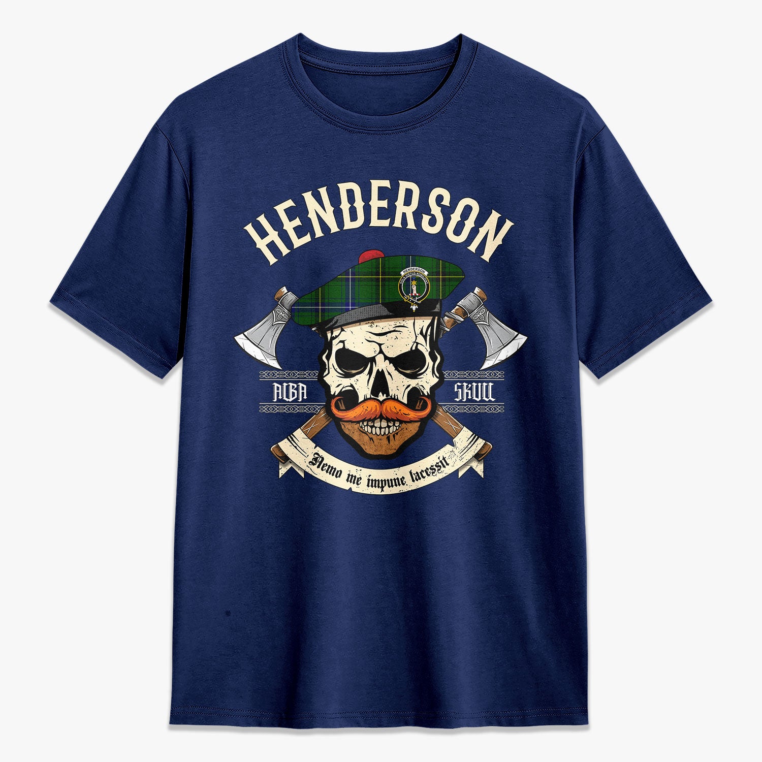 Henderson Modern Tartan Crest 2D T-shirt - Alba Skull Style