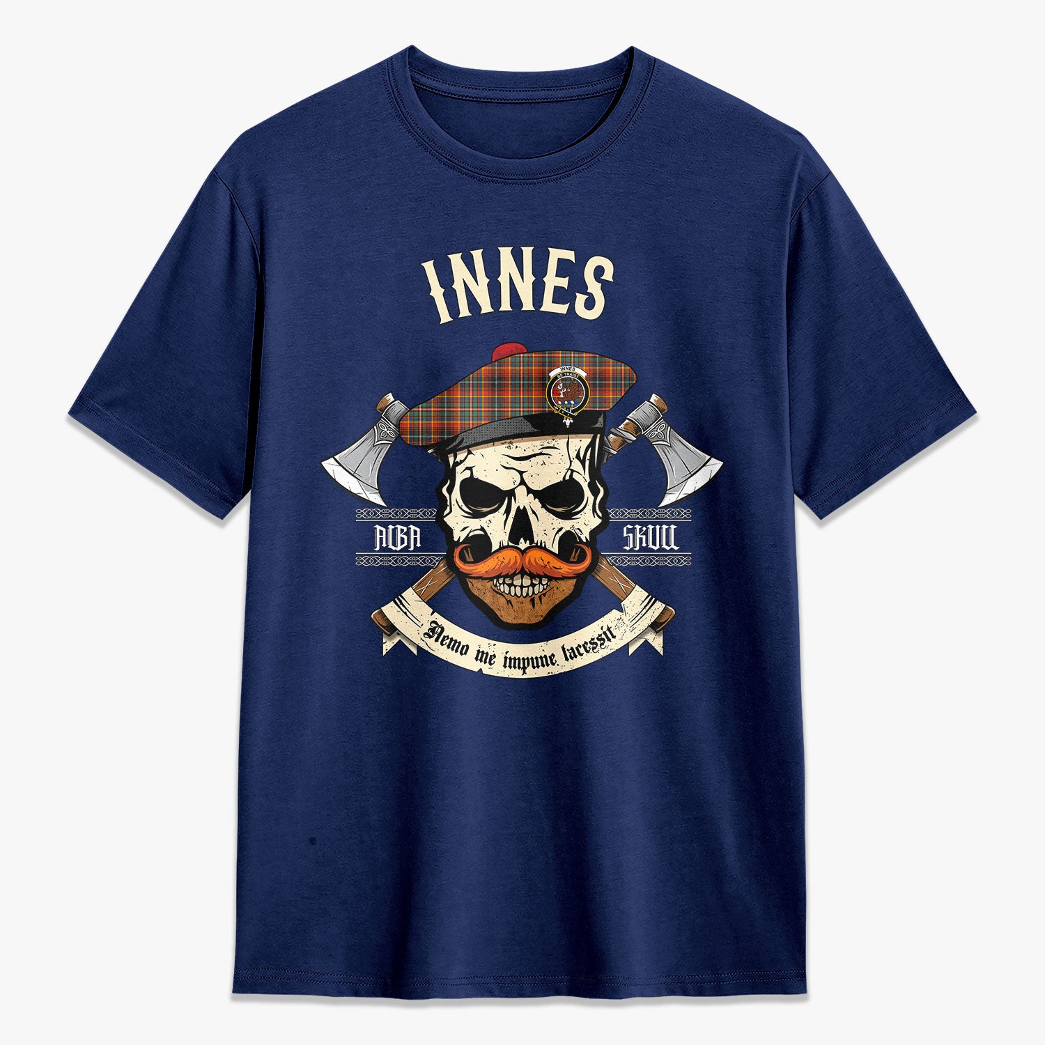 Innes Ancient Tartan Crest 2D T-shirt - Alba Skull Style