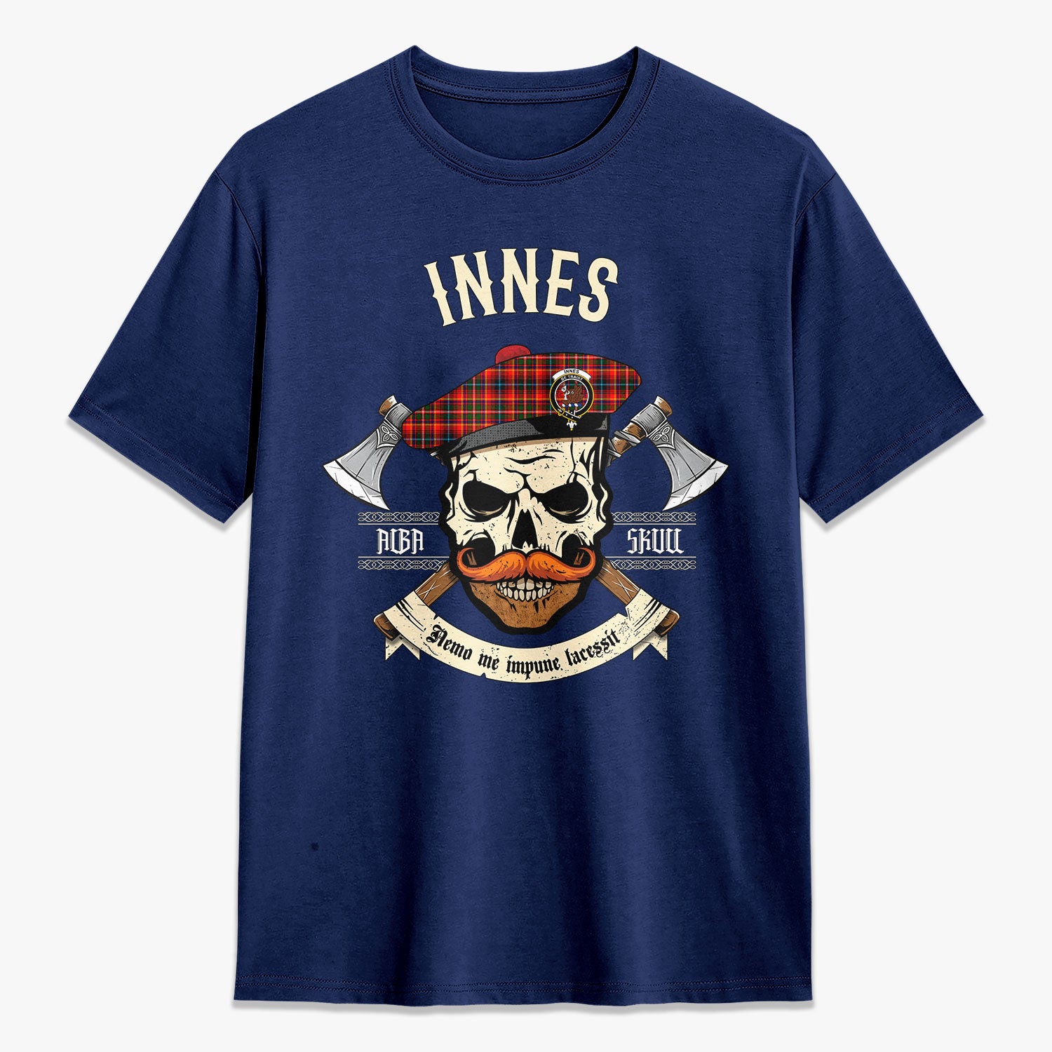 Innes Modern Tartan Crest 2D T-shirt - Alba Skull Style