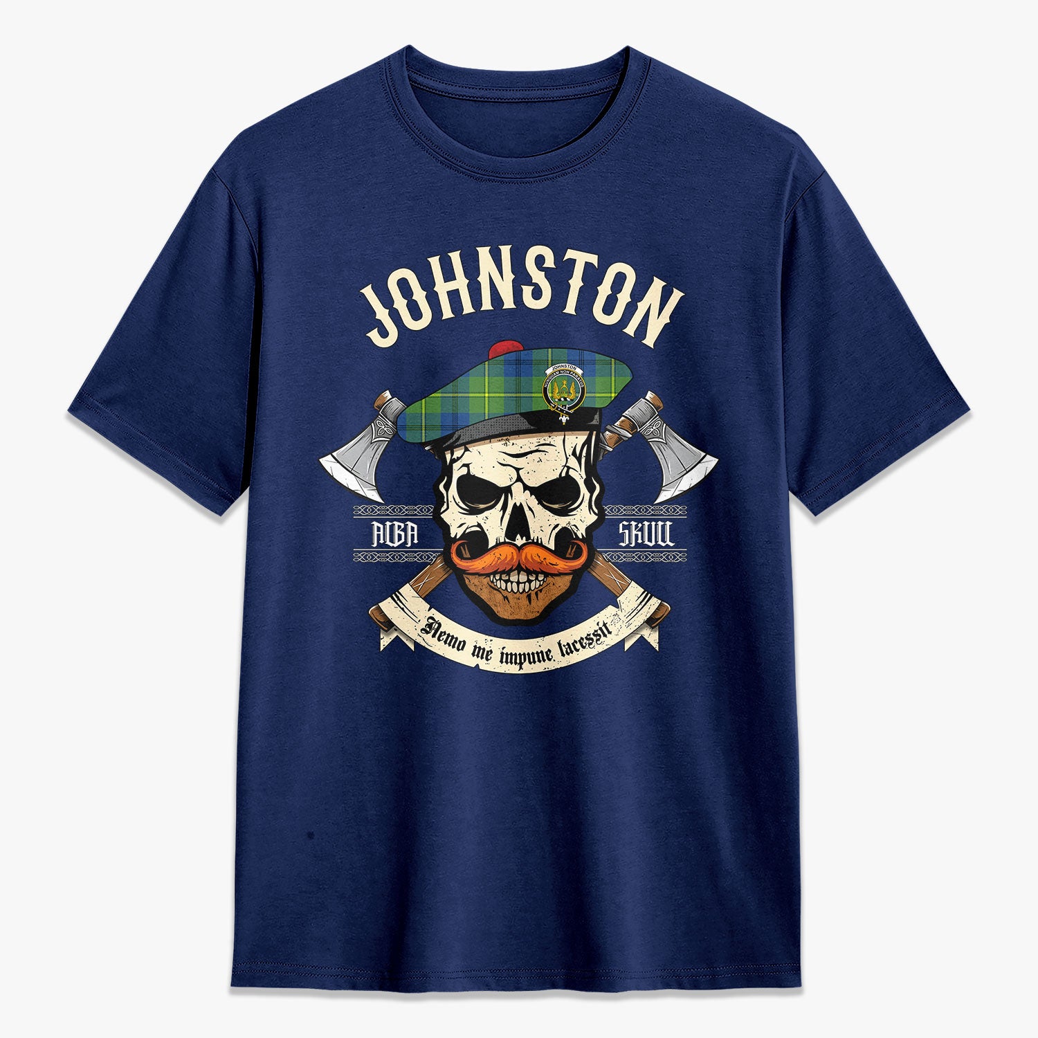 Johnston Ancient Tartan Crest 2D T-shirt - Alba Skull Style