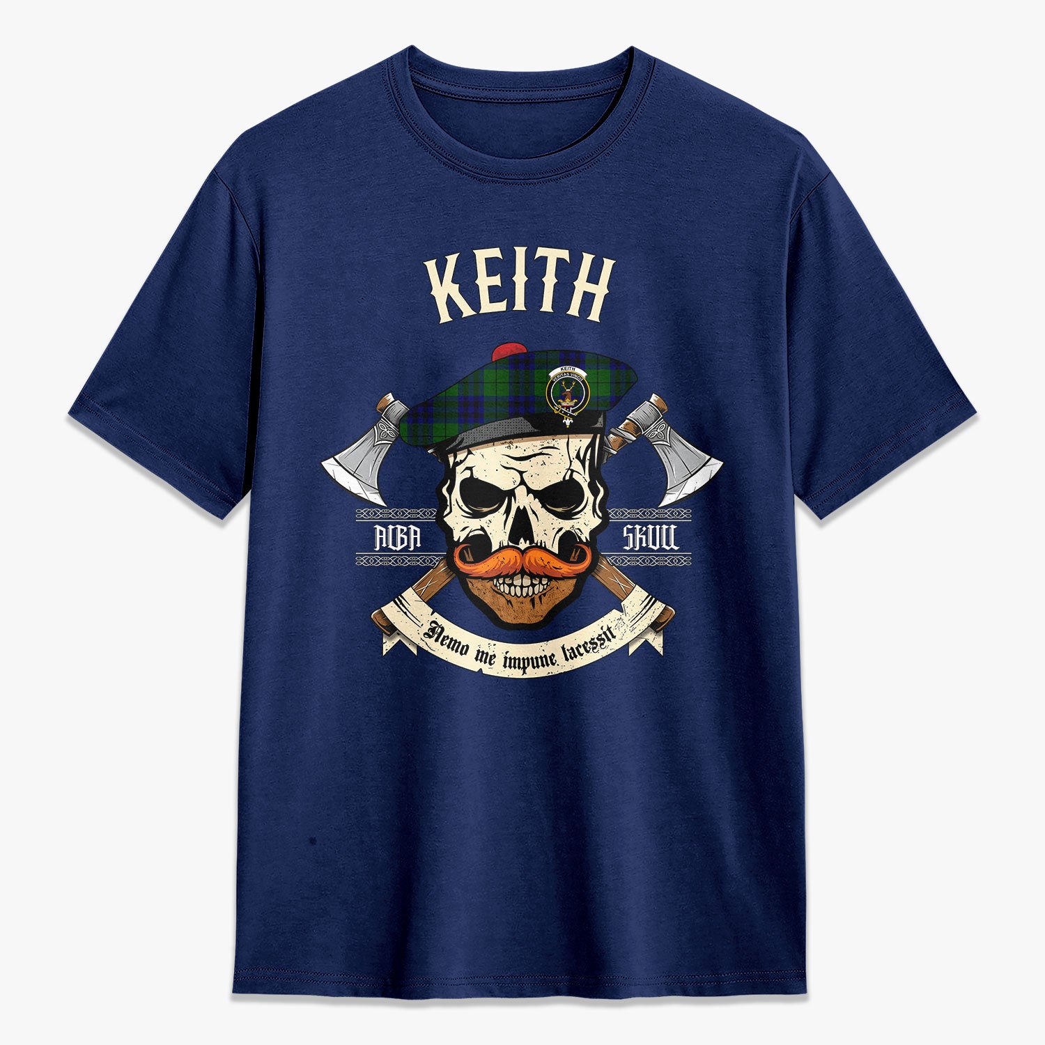 Keith Modern Tartan Crest 2D T-shirt - Alba Skull Style