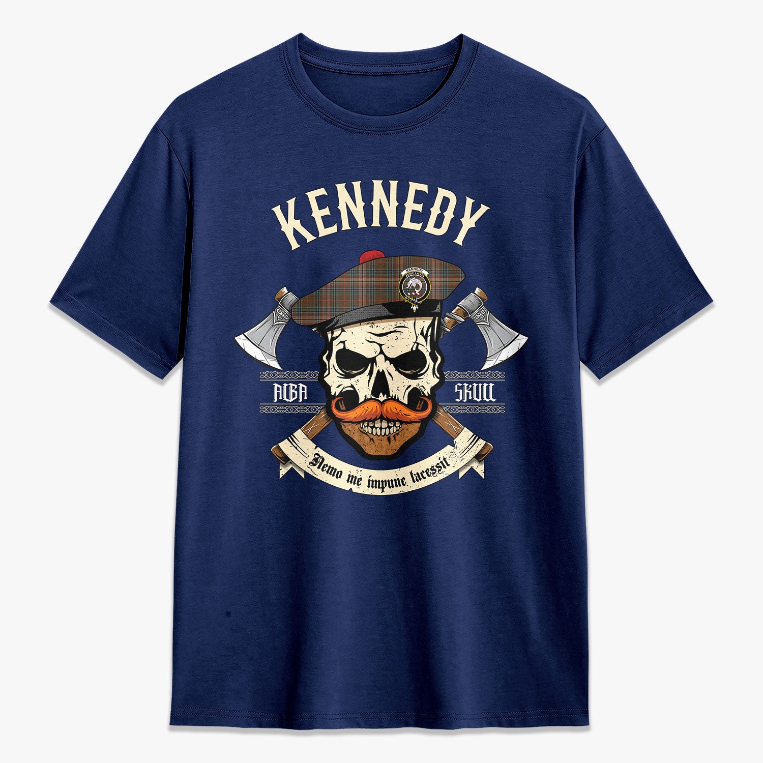 Kennedy Weathered Tartan Crest 2D T-shirt - Alba Skull Style