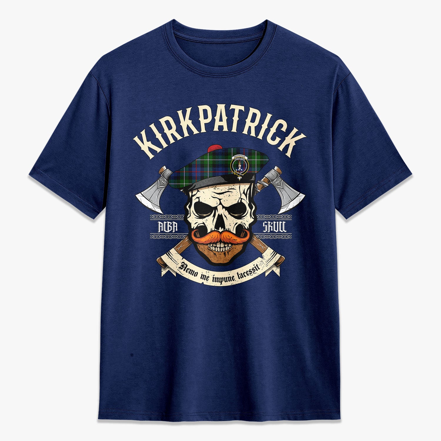 Kirkpatrick Tartan Crest 2D T-shirt - Alba Skull Style